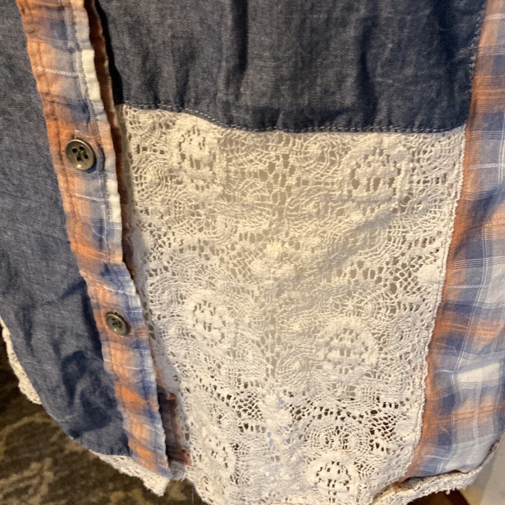 Gimmicks By Bke Patchwork Button Up Blouse Size S - image 2